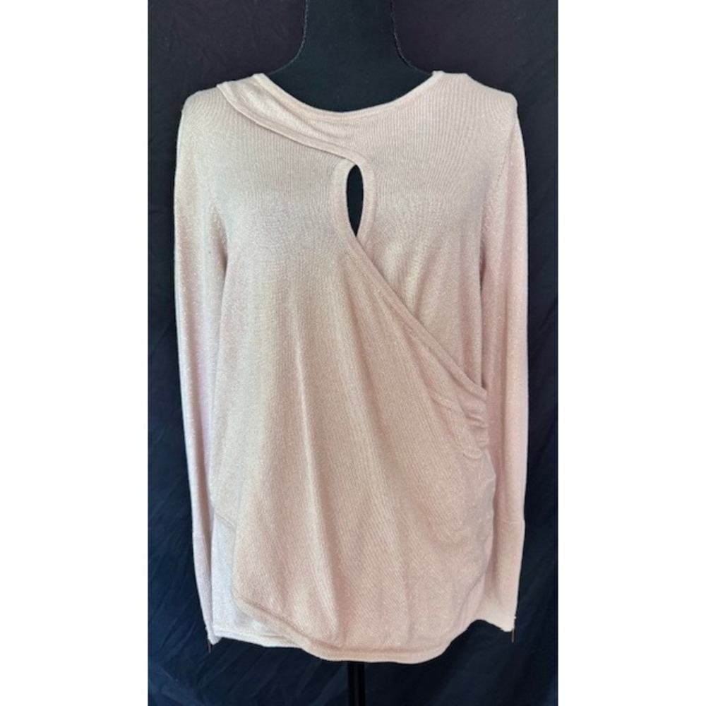 Thalia Sodi Rose Gold Metallic Keyhole Wrap Top Long Sleeve Zipper Cuff Large